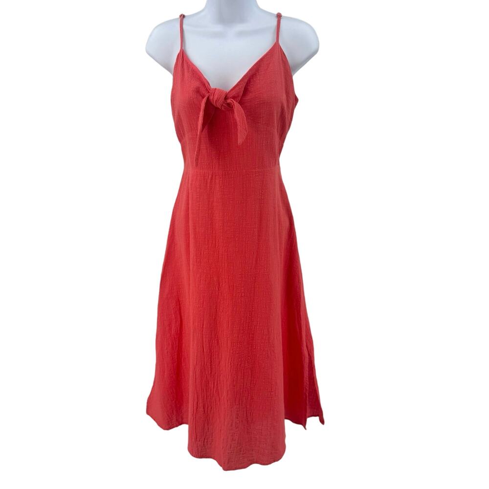 WMNS L Coral Tie Front Boutique Midi Sundress Coastal Resort Sunset Minimalist